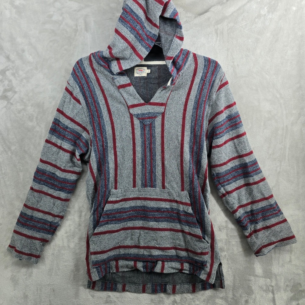Faherty Brand Baja Hoodie Pullover Striped Gray Red Blue Men's Size Small